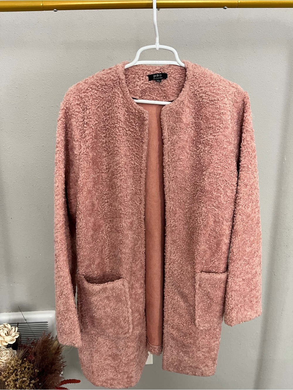 privy Peony Pink Teddy Open Cardigan, no button